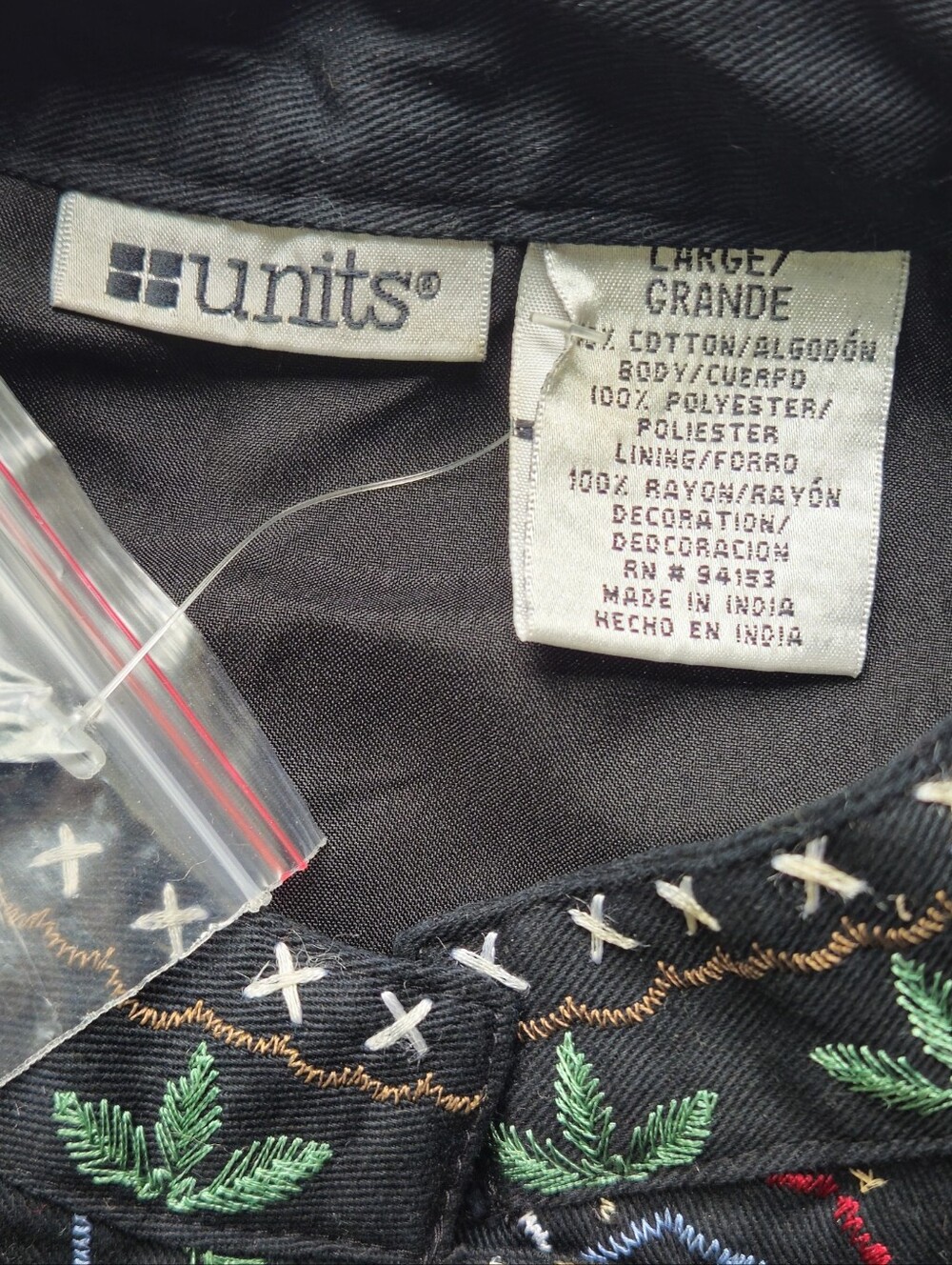 NWT Units Vintage Boho Embroidered Tapestry Vest Black Button Up - Picture 4 of 5